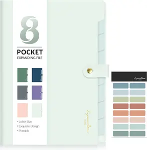 Elegant Accordion File Organizer with Labels, 8 Pocket Expanding File Folder, Portable Folders for Documents, Cute Paper Organizer for School Office