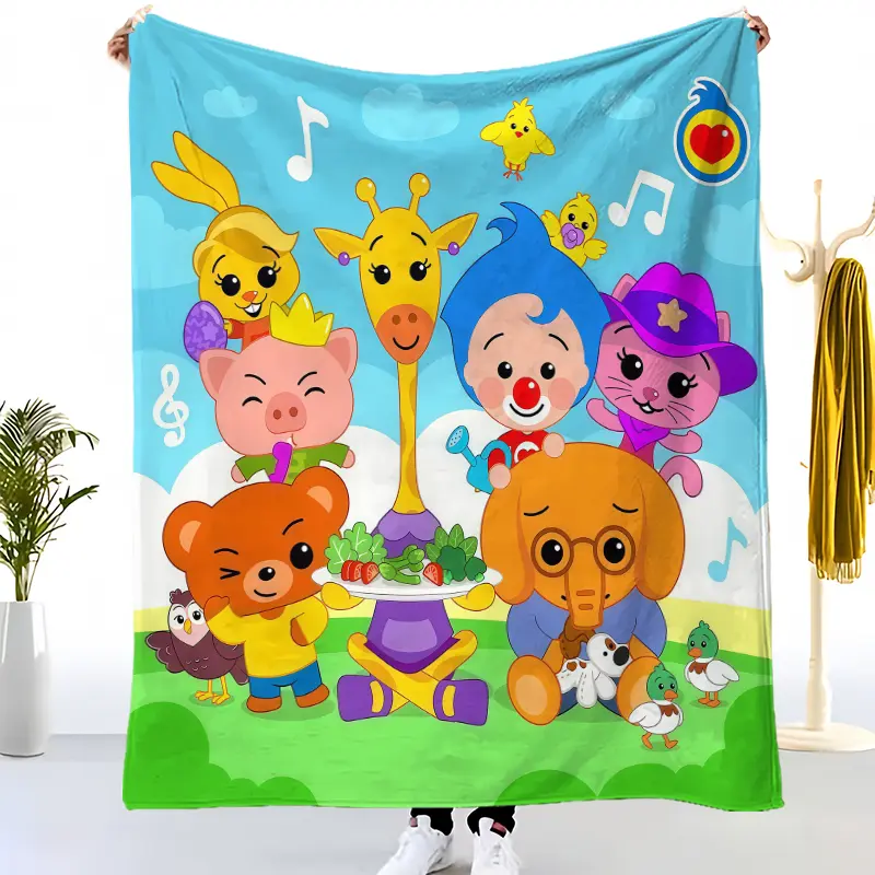 Plim Plim Cartoon Flannel Throw Blanket, Cute Kids Playful Snuggly Fleece Blanket with Friends, Soft Lightweight Plush for Sofa Bed, Toddler Birthday Christmas Gift, Playful Blankets, Snuggly Blankets