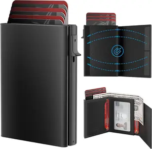 Slim Pop‑Up Smart Wallet for Men – RFID Blocking Leather Card Holder | 9–14 Cards + ID Window ROYAL KIT