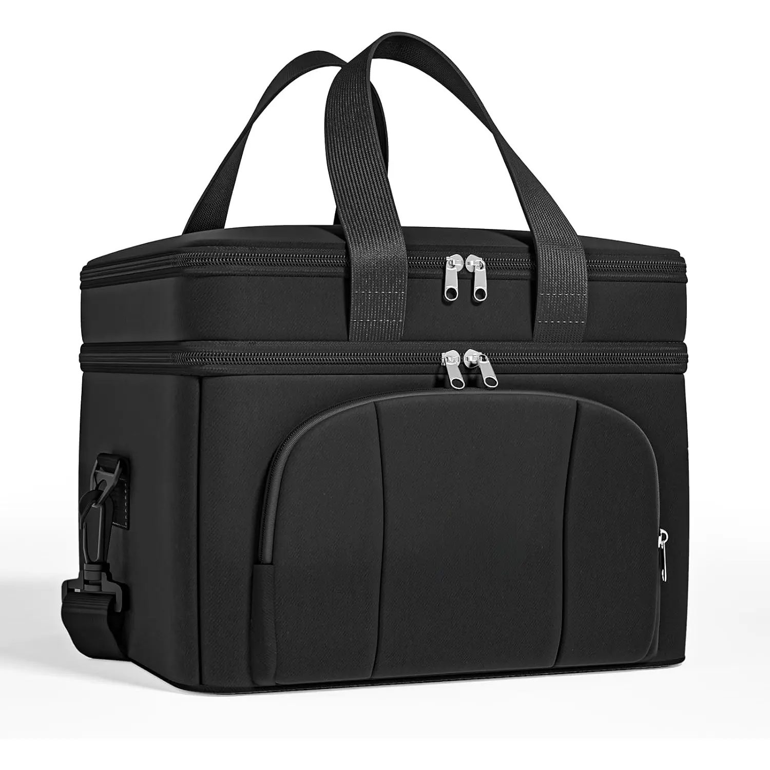 Lunch Box for Men, Double Decker Insulated Cooler Bag Lunch Bag  Leakproof Tote Lunch Container with Strap for Work Family Picnic Hiking Camping, 18 Cans 12L, Large Adults, Black