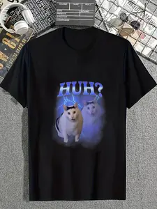 100% Cotton Huh Silly Cat Meme Funny Oddly Bootleg Specific Dank Meme T-Shirt