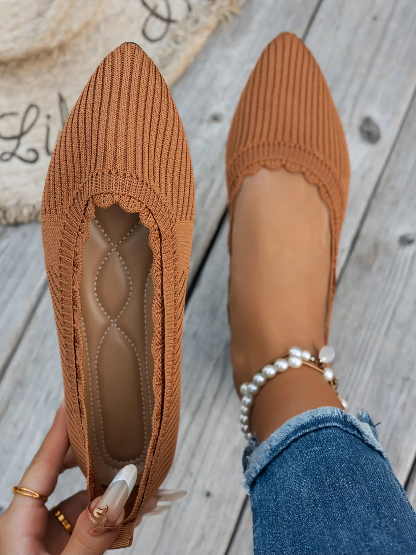 Knit Pointed Toe Flat Shoes for Women, Casual Breathable Slip-on Loafers, Lightweight Slip Ons, Flats Shoes