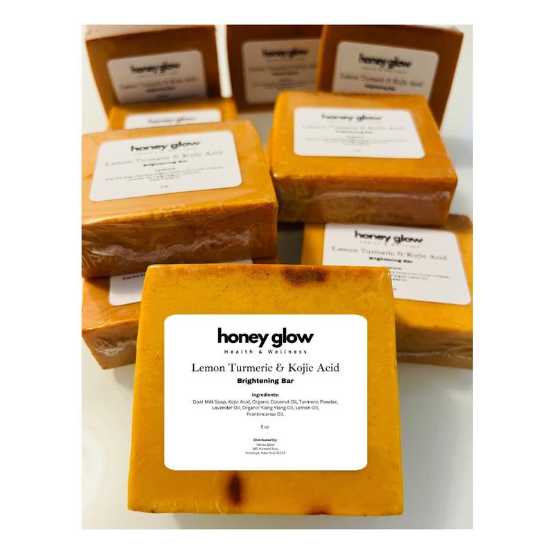 Honey Glow 3-Pack Lemon Turmeric & Kojic Acid Brighetning Soap, Dark Spot Remover, Kojic Acid Soap Body Care Body Wash Coconut Organic Natural Ingredients Skin Brightener