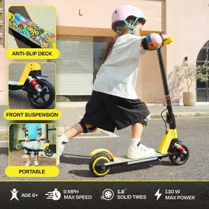 Aigo HappyRoll E3 Kids Electric Scooter with 130W Motor 3–5 Mile Range Front Suspension RGB Lights Rainbow Headlight Supports 154 lbs Foldable Portable Design