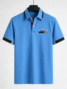 RED SPY Men's Summer Fashion Shirt - Casual Short Sleeve, Button Down, Paris Logo Print, 100% Polyester, Machine Washable, Contrast Collar, Trendy Streetwear, Lightweight & Comfy, Summer Essential Top for Men