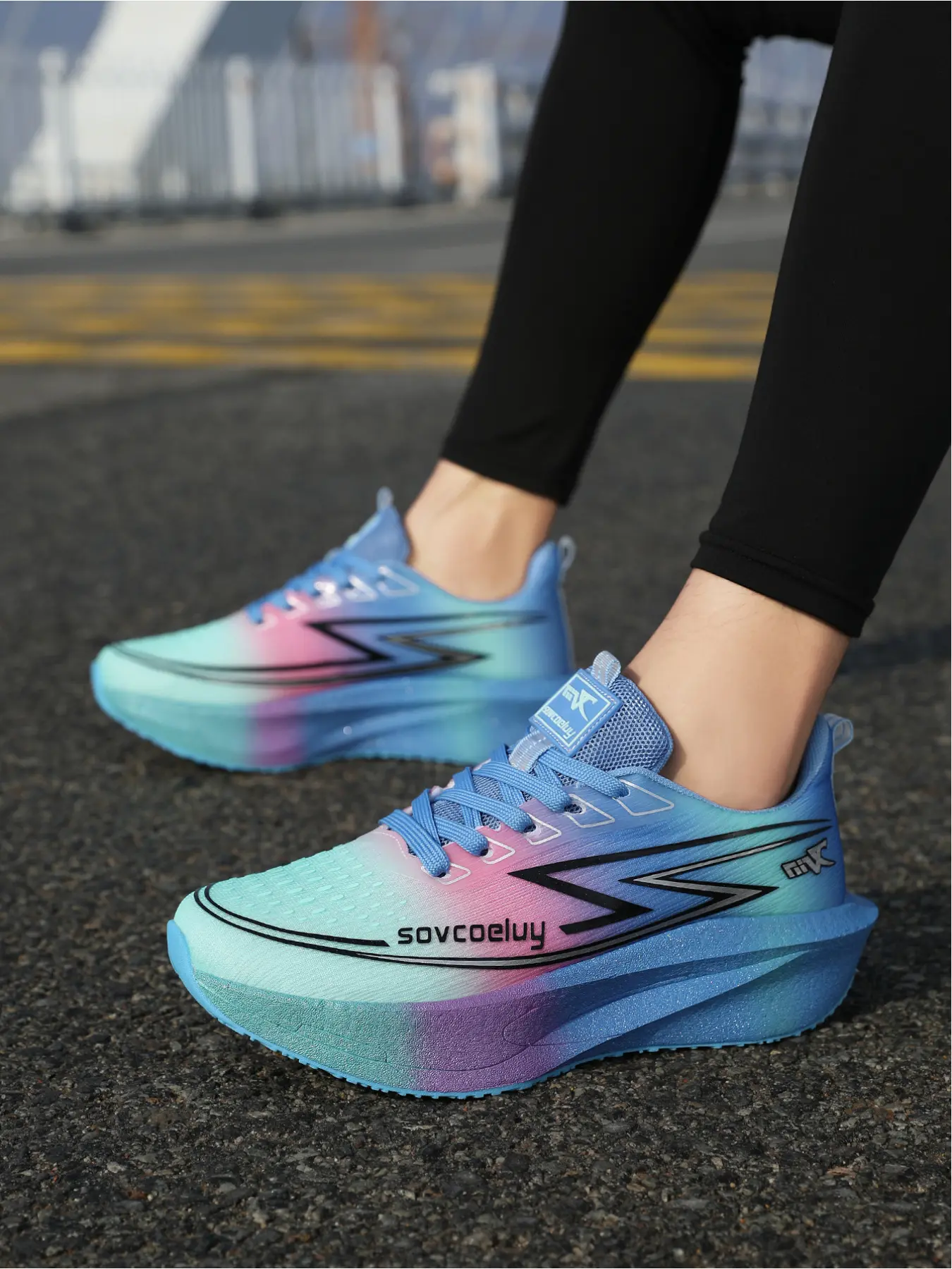 Women's premium lace-up colorful running sneakers with irregular graffiti, thick sole, stylish breathable ice silk upper, ideal for outdoor sports and daily wear, Sporty Running Shoes, Shoe For Runners