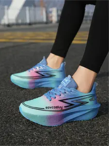 Women's premium lace-up colorful running sneakers with irregular graffiti, thick sole, stylish breathable ice silk upper, ideal for outdoor sports and daily wear, Sporty Running Shoes, Shoe For Runners