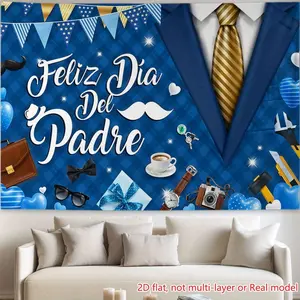 Father’s Day Backdrop and Tapestry - Blue Suit Wall Hanging for Photo Background, Indoor and Outdoor Celebration Decor, Party Banners