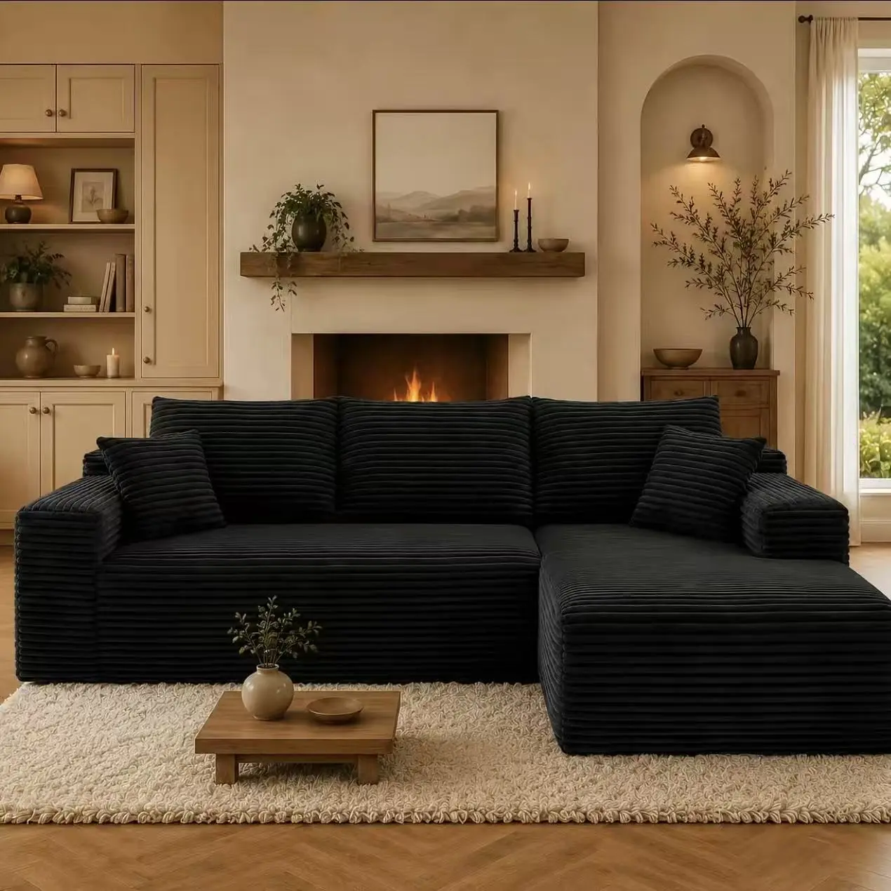 Vipworld 96" L-Shaped Modern Corduroy Sofa Set, Free Combination Boneless Sectional Couch, Modular Sofa with Side Recliner for Living Room, Multi-Function Family Home Sofa