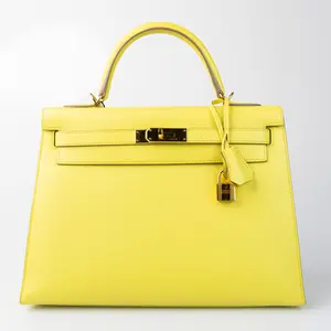 Pre-owned HERMÈS Epsom Top Handle Bags Hermes Kelly 32 Sellier Lime H26030855