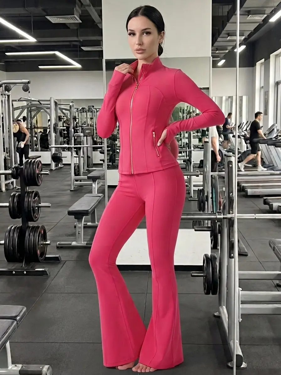 Women's Uncia Active Stand-Collar Full-Zip Yoga Jacket - Long-Sleeve, Slim Fit, Thumb Holes, Zipper Pockets; Jacket & Flare Leggings Sold Separately (Sports & Outdoor Tracksuit Component)