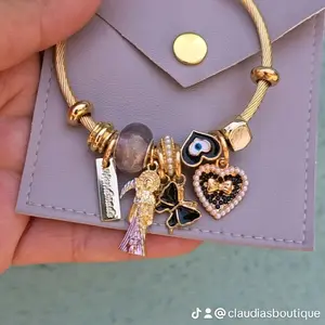 Claudia's Boutique Santa Muerte Eye Bracelet Gold Plated with Unique Charms and Beads for Stylish Accessories