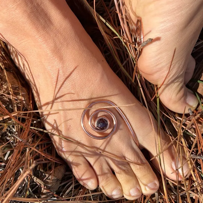 Copper Foot & Palm Spiral with Crystal Set of 2 Grounding Sole & Hand Rings Earthing Cuff Barefoot Reiki Healing Energy Earth Star Chakra Activation Tensor