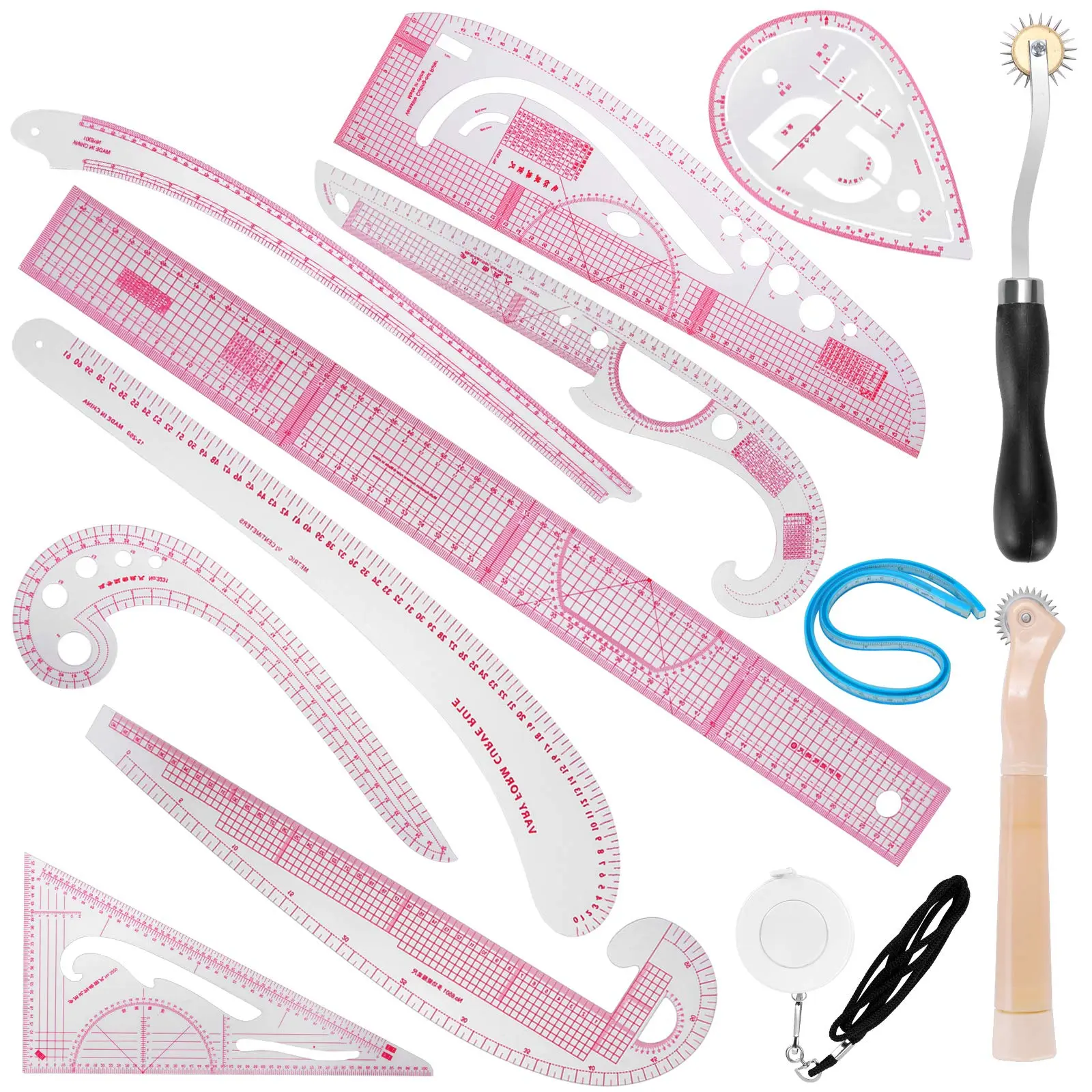 13Pcs Styling Sewing French Curve Ruler Set,Dress Makers Rulers Clear Sewing Tailors Pattern Making Ruler for Fashion Design and Guides