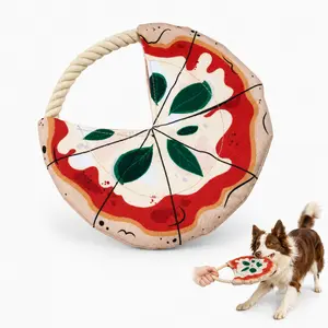 Interactive Dog Frisbee Toy with Rope Handle, Pizza Flying Disc Tug Toy for Dogs, Durable Canvas Fetch Toy for Outdoor Training, Tug of War & Active Play