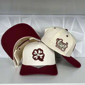 Clover SnapBack hat -off white/Burgundy