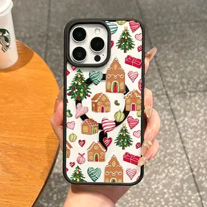 Gingerbread house Christmas pattern design, supports wireless charging. Macaron magnetic phone case, compatible with iPhone 11 to 17 Pro Max, and also compatible with Galaxy S25, S24, and S23 Ultra. Christmas gift.