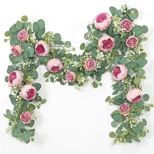 1Pc Flower Garland, Artificial Rose Vine Fake Flower Garland Silk Rose Peony Vines Faux Valentine Floral Garlands for Wedding Party Arch Table Backdrop Wall Decoration, Artificial Plants, Home Decorations, Garden Decorations, Realistic