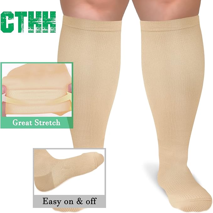 STANDWAY 4 Pairs Compression Socks for Men & Women, Wide Calf and Below-the-Knee Design, Promotes Circulation - Ideal for Running and All Sports.