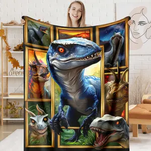 Soft Flannel Blanket, Realistic Dinosaur Frame Collage Print Warm Cozy Nap Throw, Durable Home & Office Couch Blanket, Bedroom Decor Accessories, Kids Dinosaur Room Decor