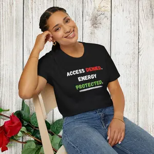 Energy Protected Tee - Women's Fitted Short Sleeve Crew Neck T-Shirt with Slogan Design for Summer Casual Wear