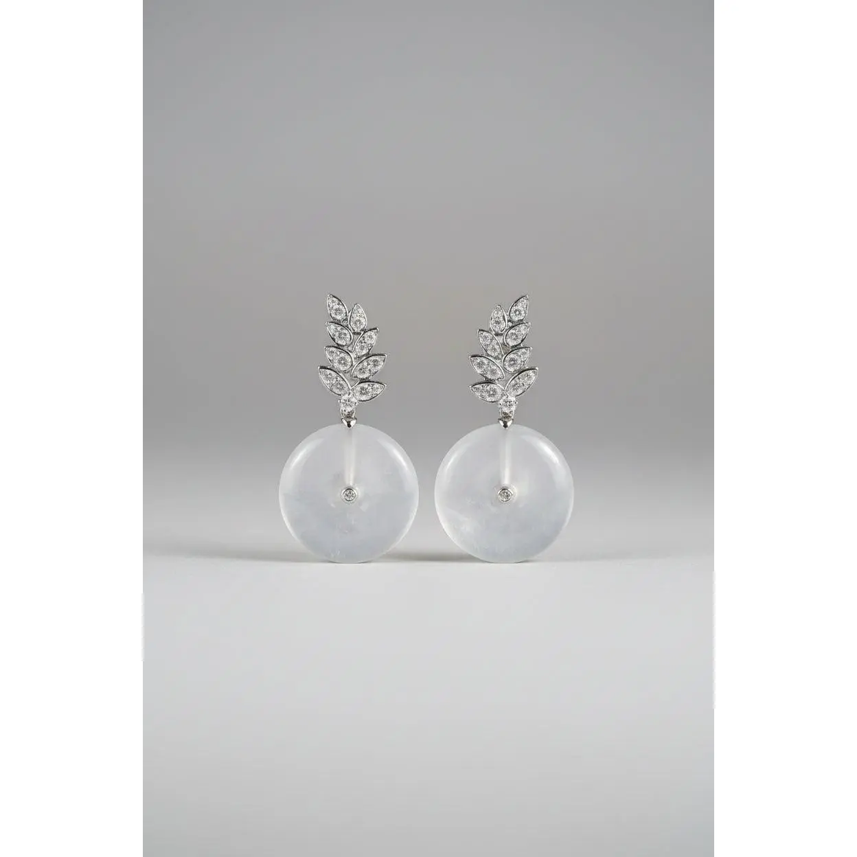 Icy White Jade Earrings with Natural Diamonds in 18K Gold