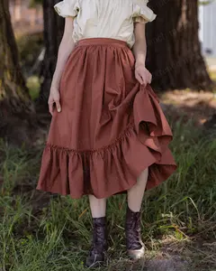 Rust Linen Midi Skirt