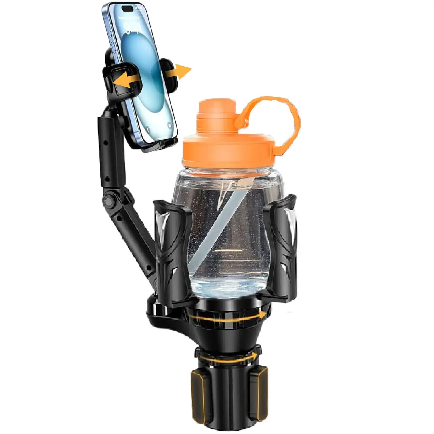 Cup Holder Phone Mount, 2 in 1 Universal Cup Holder Expander With Long Arm 360°Rotation Cup Phone Holder for Car Fits For All 4-7” iPhone Galaxy Smartphones and Under 4.7inch Wide Most Bottles