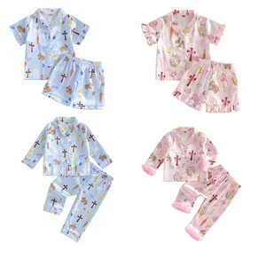 Toddler Boy Easter Pajamas Kids Baby Girl Silk Satin Bunny Egg Pjs Set Sleepwear Jammies Siblings Matching Outfits
