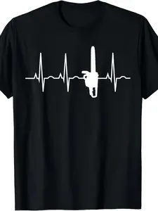 Men's & Women's Lumberjack Chainsaw Heartbeat T-Shirt - Arborist Shirt, 220GSM Pure Cotton Retro Lumberjack Tee with Chainsaw Sound Wave Print, Unisex Outdoor Forestry Apparel