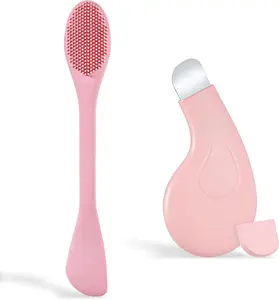 Blackhead Remover Tool, 2 in 1 Pore Cleaner Brush & Face Scrubber for Nose Acne, Skin Care Scraper & Mask Applicator Spatula for Men Women Deep Cleansing Facial (Blue)