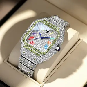 Dayand Night 2025 New 42mm Square Dial Luxury Unisex Alloy Analog-Digital Quartz Watch - Full Rhinestone, Iced-Out Moissanite, Roman Numerals, 30M - 50M Waterproof, Business Casual, Party Wear, Anniversaries Gift