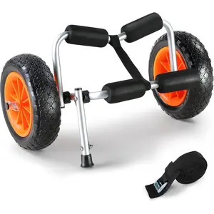 VEVOR Kayak Cart, 250lbs Load Capacity, Foldable Kayak Dolly Aluminum Kayak Wheels with 10'' Solid Tires for Kayaks Carrier Canoes Paddleboard Kayak Trolley Float Mats Jon Boats