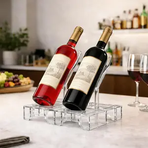 Modular Acrylic Wine Display Stand, Leaf Design TabletopBottle Holder, Crystal Clear DIY Expandable Beverage Rackfor Modern Home Decor, Dinner Parties & Bar