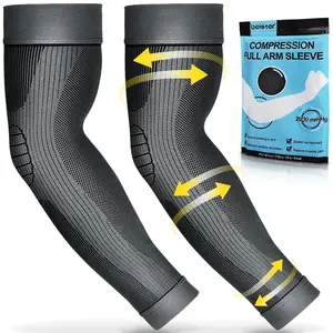 Compression Arm Sleeves Elbow Supports Full Arm Protection for Men & Women Pair Non-Slip Sports Braces Medical Grade 20-30 mmHg Graduated Compression, Nylon Blend