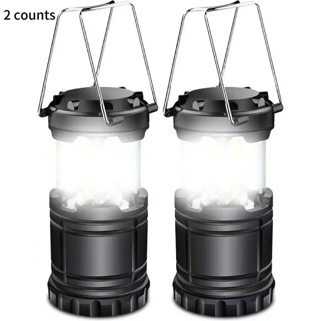 Portable Foldable Camping Light, 2 Counts Battery Powered Camping Light, Outdoor Emergency Light, Outdoor Camping Lighting, Lightweight Waterproof Lanterns, Portable Cordless Light