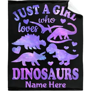 Dinosaur Custom Blanket for Girl Women-Just A Girl Who Loves Dinosaurs Personalize Flannel Lightweight Throws Gift for Dino Lover Birthday Graduate Blankets for All Season-50 x40 for Kids