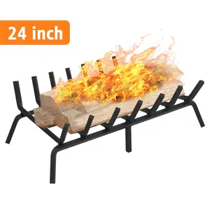 Fireplace Grate 24 inch Cast Iron Fireplace Log Grate Rack Heavy Duty Steel Holder 3/4" Bar Fire Grates Wrought Iron Wood Stove Holder Firewood Burning Rack for Indoor Outdoor Chimney