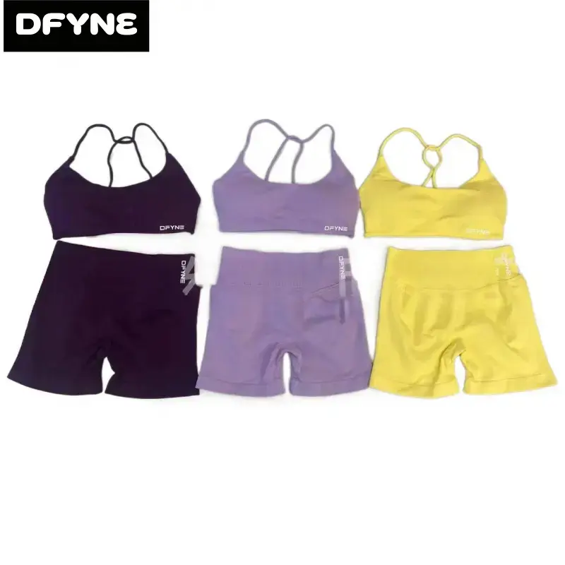 DFYNE Women's 2-Piece Seamless Scrunch Shorts Outfit - Sleeveless Twist Front Bra, High Waisted Shorts, Nylon 4-Way Stretch Squat-Proof Female Fit Activewear for Hot Yoga, Gym, Workout Sets Women, Sleeveless Top