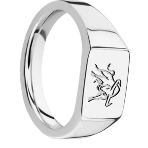Small Horizontal Rectangle signet ring (12x9mm) in Platinum, with a Wide style band and an Utah State Bull engraving.
