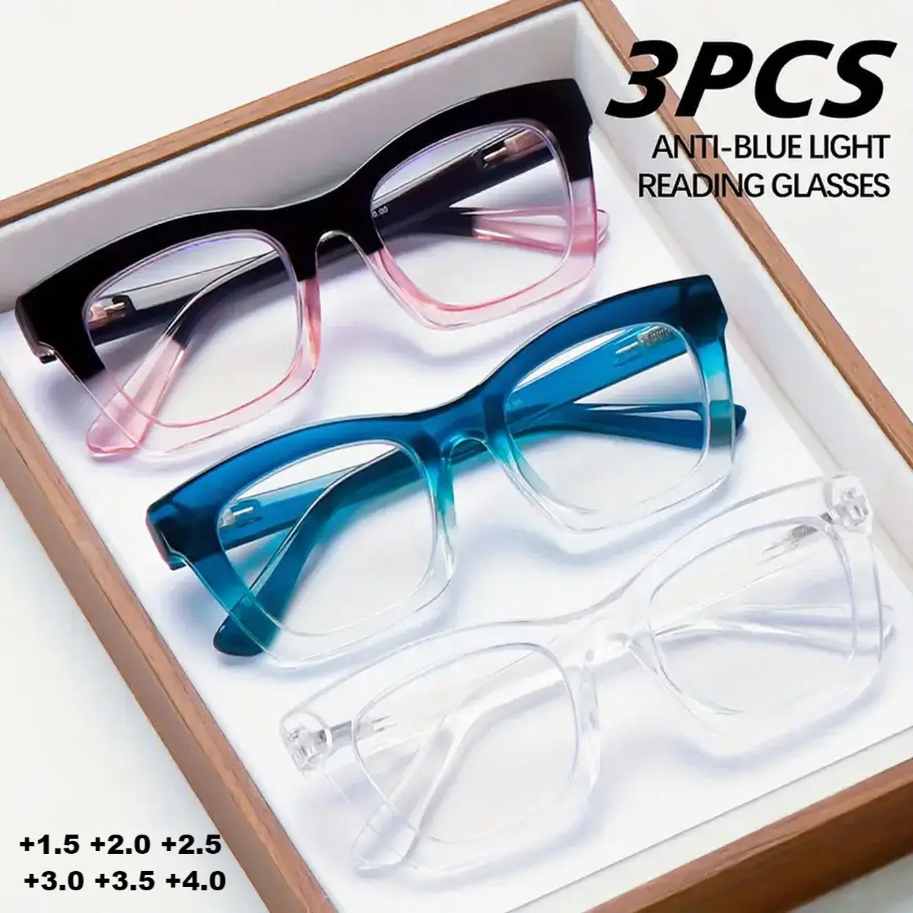 3 Pack Anti Blue Light Reading Glasses Oprah Style Unisex Large Frame with Spring Hinge Fashion Computer Readers Eyeglasses Mix Color Daily Deals For You Days