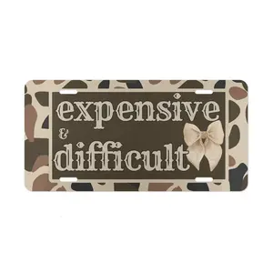 Expensive & Difficult Coquette Camo License Plate - 12" x 6" Aluminum Vanity Tag for US Vehicles - Made in USA with Pre-Drilled Holes for Easy Installation