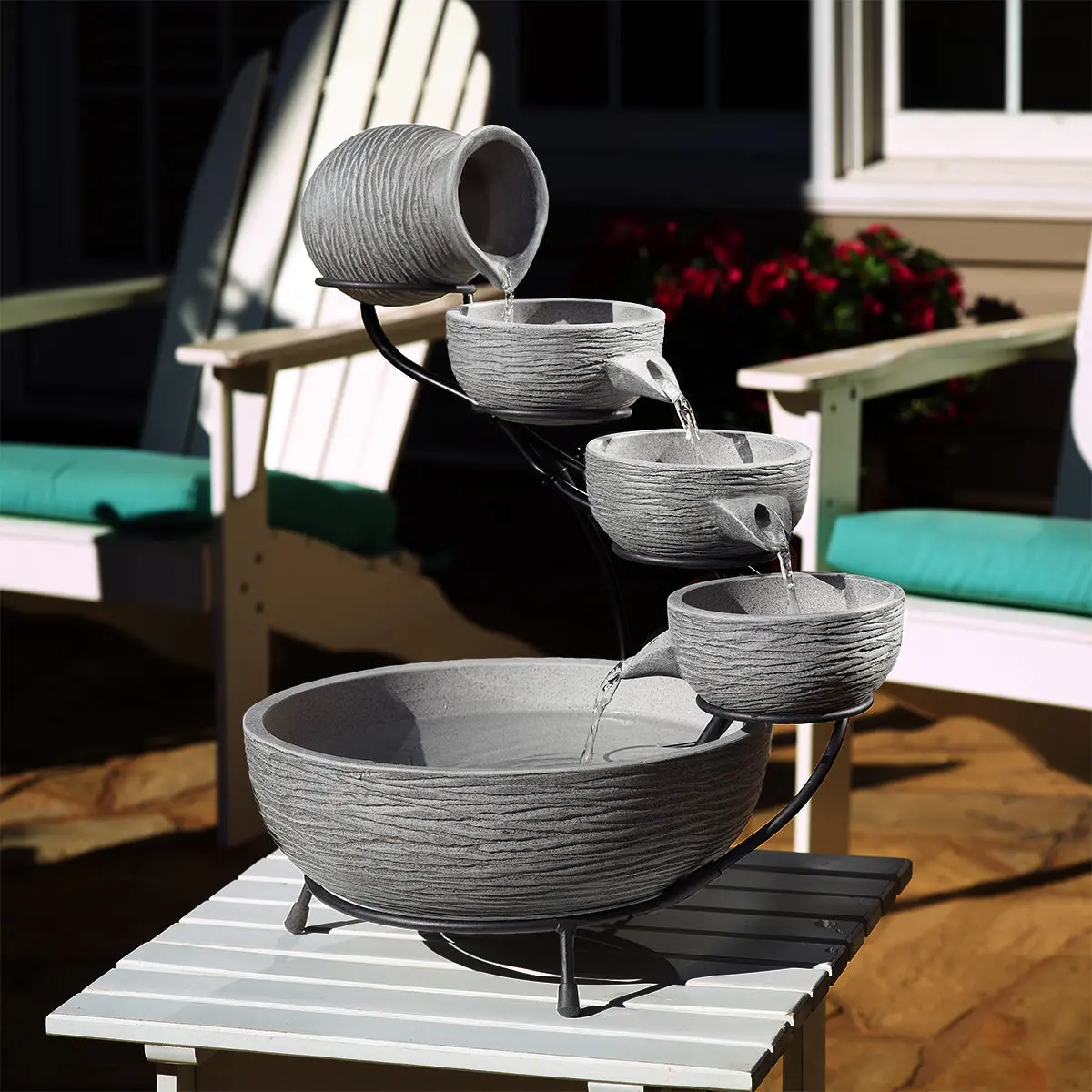 212 MAIN Oslo Solar Cascade Fountain - Dark Gray Cement Masonry Solar Fountain, Outdoor Garden Decor for Home Improvement, Masonry Fountains, Solar Fountain Fountains