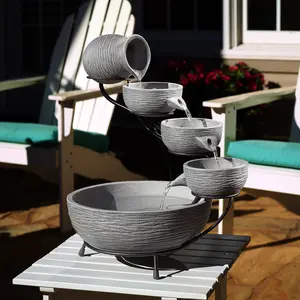 212 MAIN Oslo Solar Cascade Fountain - Dark Gray Cement, Outdoor Garden Decor for Home Improvement