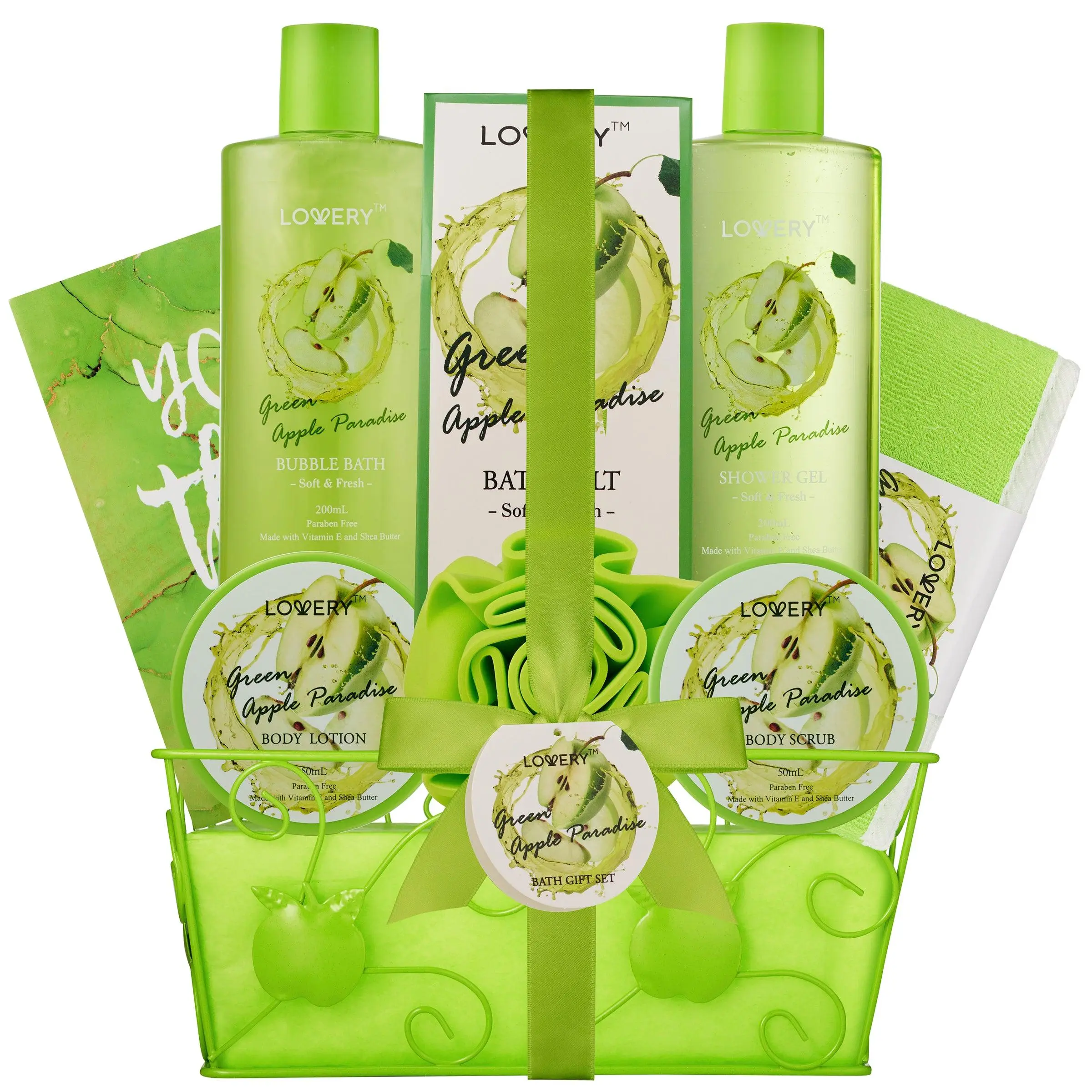 LOVERY Green Apple Care Package, Relaxation Home Spa Gift Baskets for Women, Men, Nurse, Employee, Boss - Birthday Gifts for Women, Mom, Her, Best Friend