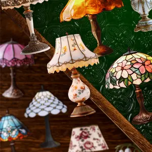 6 Bags Vintage Lamp Series Stickers, Classical Lamp Decorative Stickers, Handmade Journal Supplies, Water Bottle Decoration, Festival Gift
