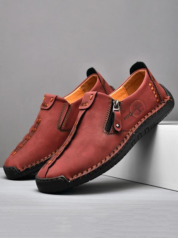 New Men's Casual Solid Color Zipper Side Walking Shoes, Fashionable Breathable Comfortable Sports Shoes for Outdoor, Male All-match Round Toe Shoes for Daily Wear