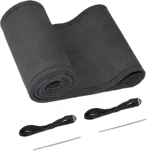 Suede Steering Wheel Leather Wrap (Size M4, Black)