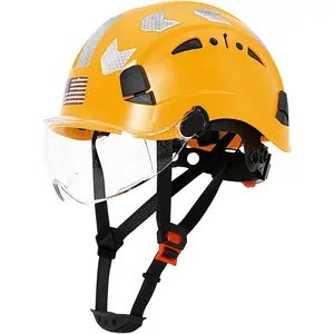 Hard Hat Full Brim Head Cover with Chin Strap, Adjustable 6-Point Suspension, Vented ABS Shell, Reflective for Outdoor Work Site Climbing