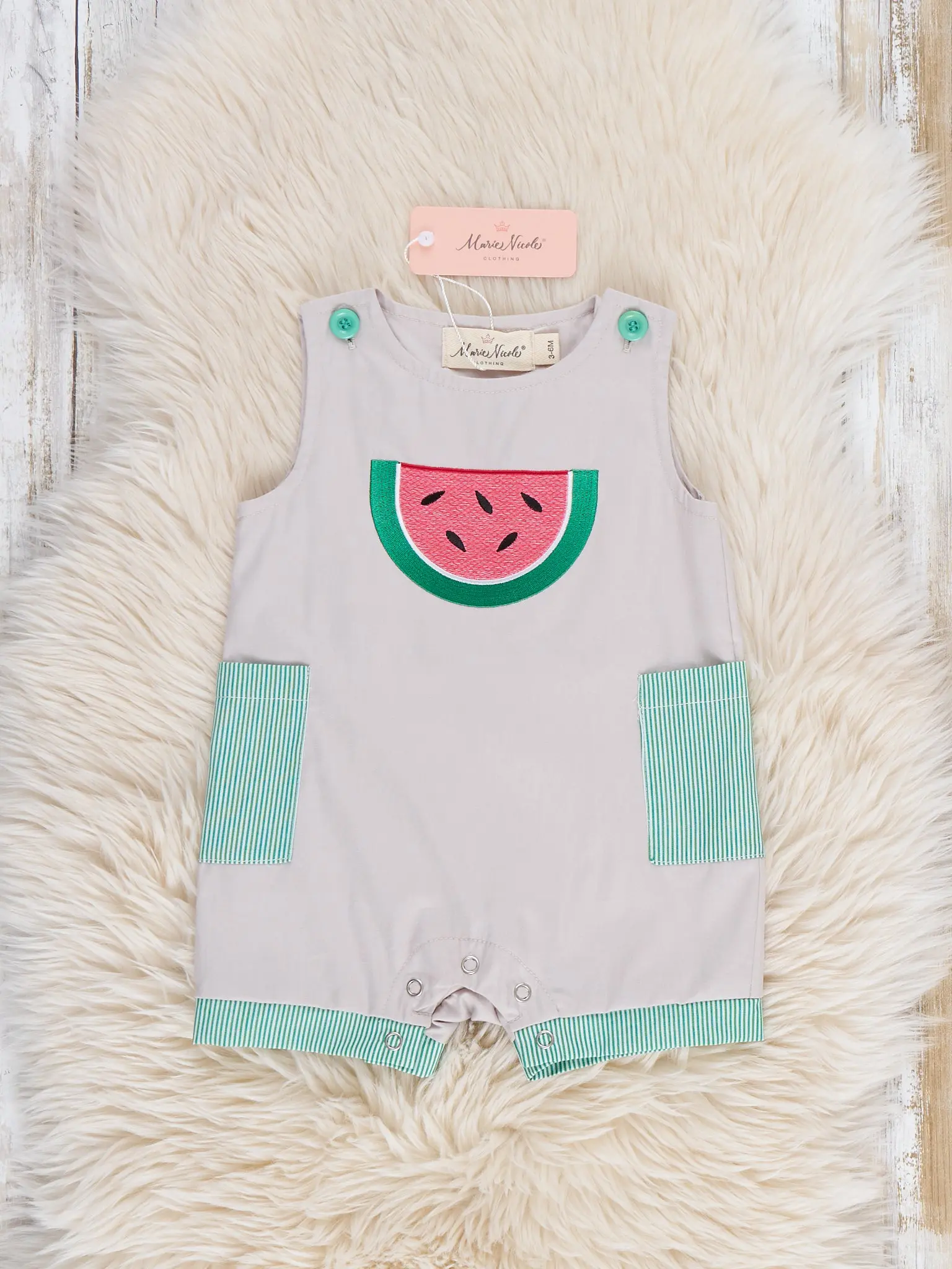 Watermelon Fun Embroidered 100% Cotton Romper